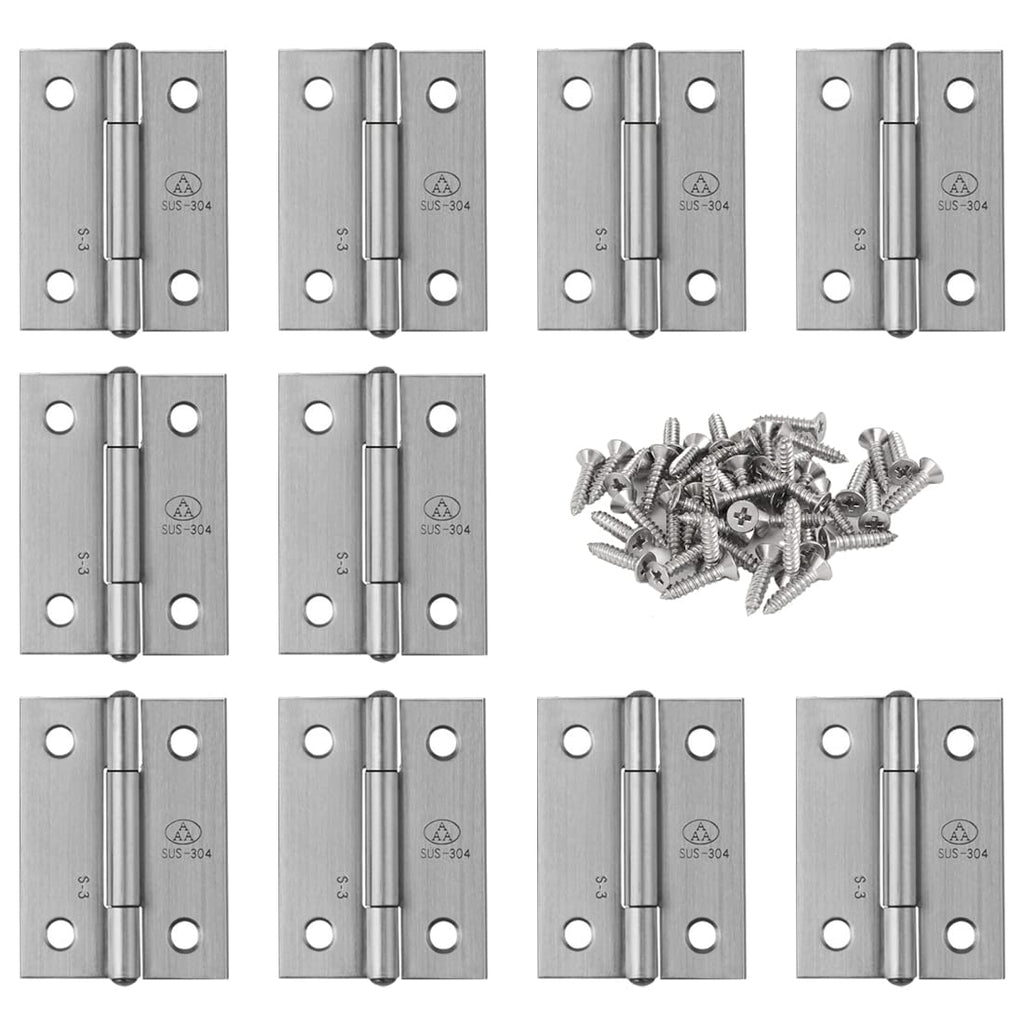 Adiyer 10pcs 304 Stainless Steel 2-inch Folding Butt Hinges Home Furniture Hardware Door Hinges for Case Lid Wooden Jewelry Box Lid (50mm x 37mm x 1.2mm) 50x37x1.2mm w Screws