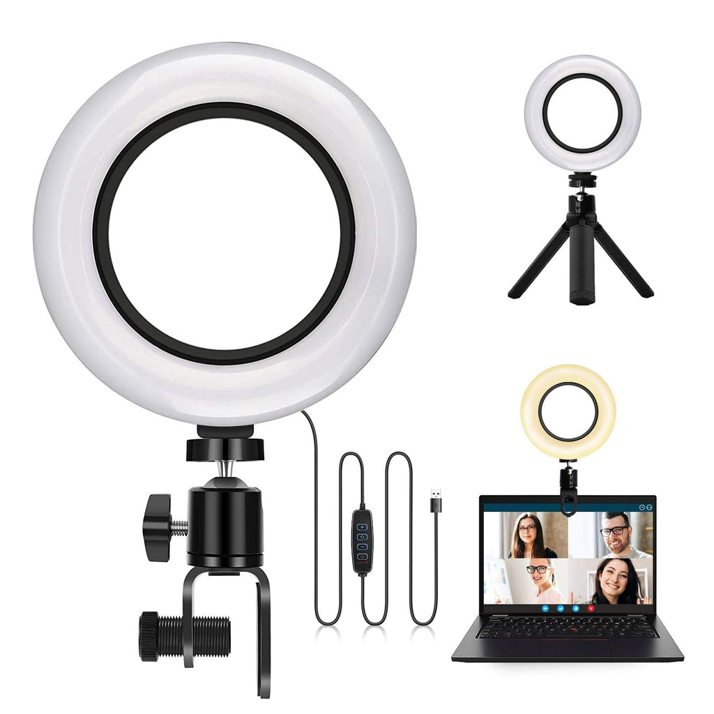 6" LED Ring Light with Clamp Mount and Tripod Stand, Canvint Selfie Video Conference Lighting for Laptop Computer, Mini Portable Desktop Ring Light for Live Stream/Video Recording/Zoom Calls