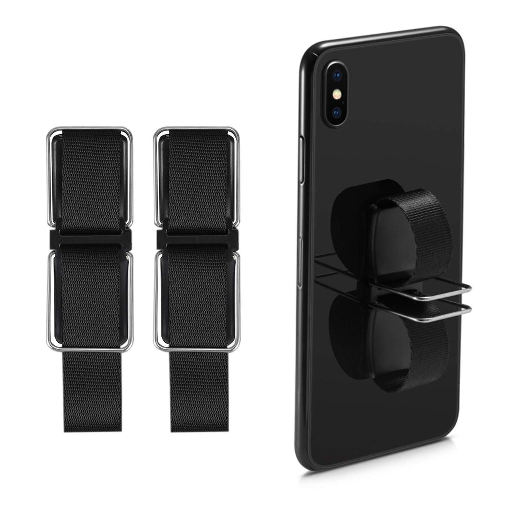 Phone Grip Strap Finger Holder, YUOROS Phone Loop Kickstand, Hand Holder for Back of Phone (Black, 2 Pack) Black