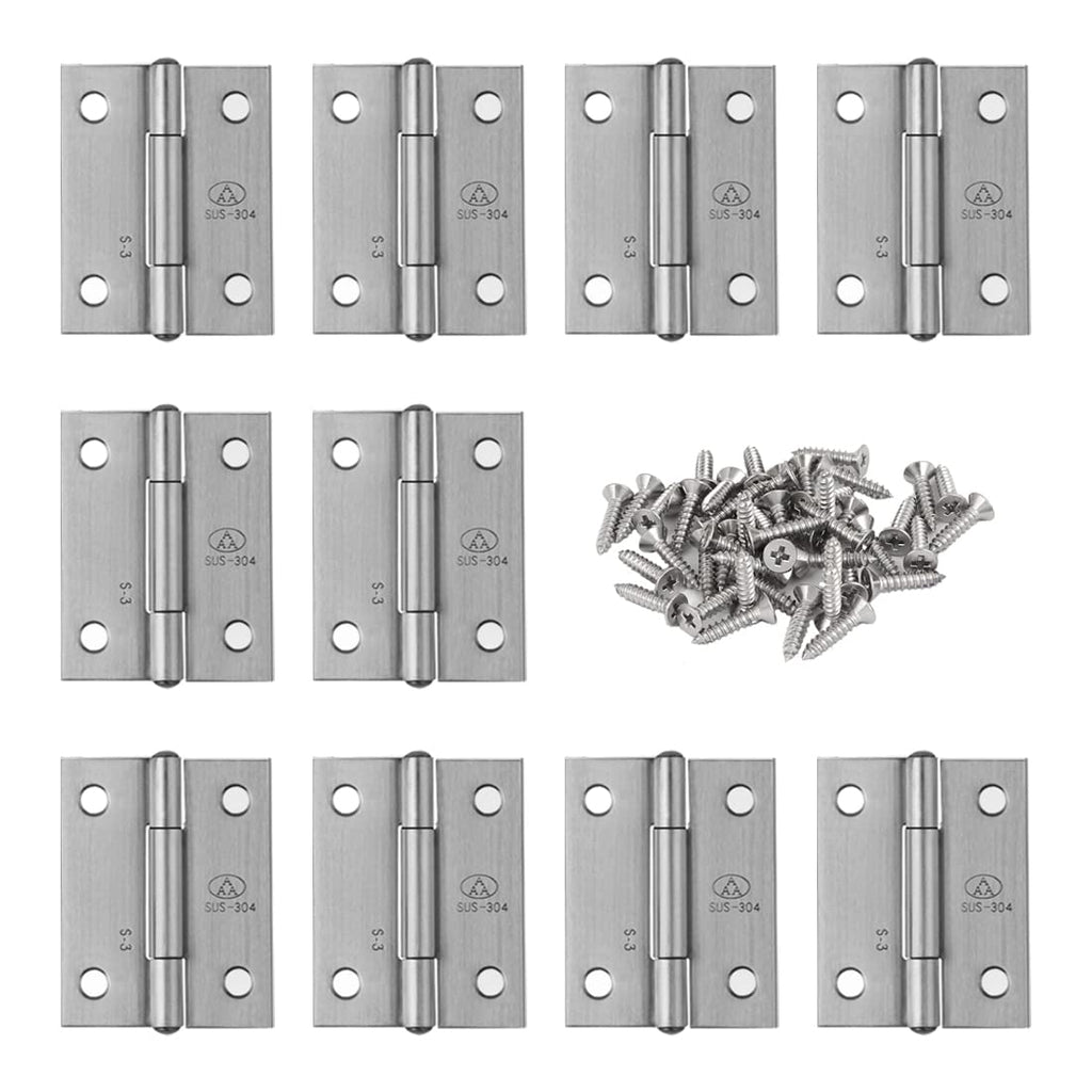 Adiyer 10pcs 304 Stainless Steel 1.5-inch Folding Butt Hinges Home Furniture Hardware Door Hinge Small Hinges for Wooden Boxes Lid Jewelry Box Crafts (38mm x 30.5mm x 1mm) 38x30.5x1mm w Screws
