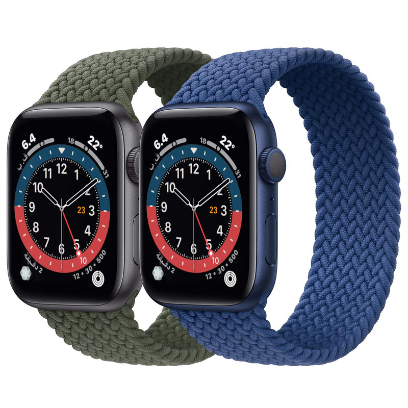 2 Pack Braided Solo Loop Sport Bands Compatible for Apple Watch Band 38mm 40mm 42mm 44mm Soft Stretchy Wristband Women Men Elastic Strap Compatible for iWatch Series 6/SE/5/4/3/2/1, 38mm/40mm Small Atlantic Blue/Inverness Green