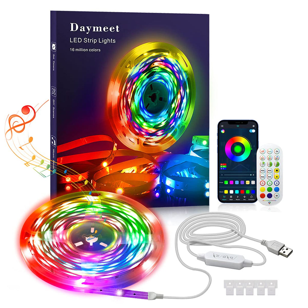 LED Strip Lights 16.4ft for Bedroom DAYMEET Color Changing Music Sync with Segmented Individually by App Control and Remote Control Rainbow LED Lights Strip for Room Dreamcolor 16.4ft
