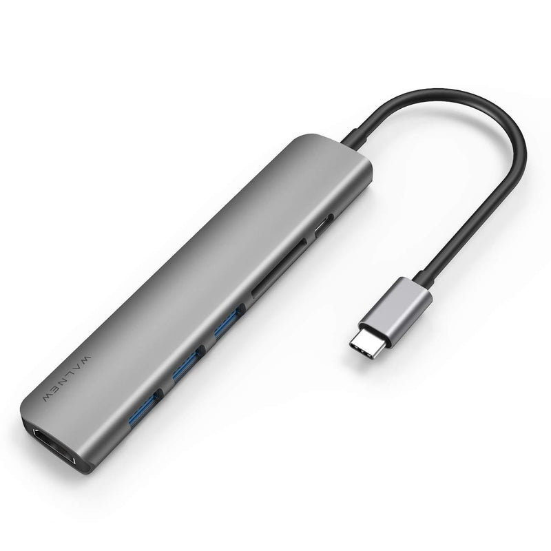 WALNEW USB C Hub, MacBook Pro USB C Adapter, 7-in-1 Type C Hub with 4K USB-C to HDMI, 3 USB 3.0 Ports, SD/TF Card Reader, 100W PD Dock for iPad Pro/ MacBook Pro/Air(Thunderbolt 3)/ Type C Devices Gray