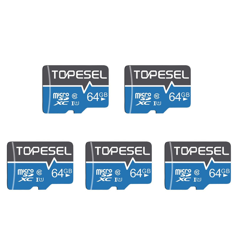 TOPESEL 64GB Micro SD Card SDXC 5 Pack Memory Cards UHS-I TF Card Class 10 for Camera/Phone/Nintendo-Switch/Galaxy/Drone/Dash Cam/GOPRO/Tablet/PC/Computer(5 Pack U1 64GB) 5pack