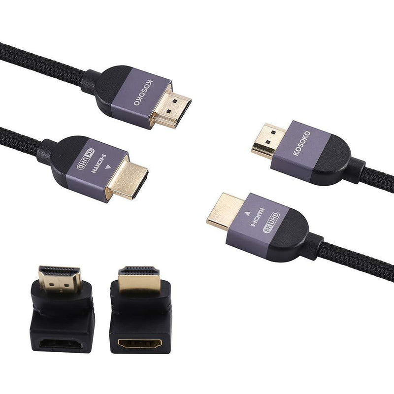 8K HDMI 2.1 Cable 2 Pack, 6.6FT/2M Ultra HD HDMI Braided Cord KOSOKO 48Gbps High Speed HDMI Cable Support 8K@60Hz 7680P, 4K@120Hz Compatible with Apple TV, Playstation, PS5, PS4, Nintendo Switch