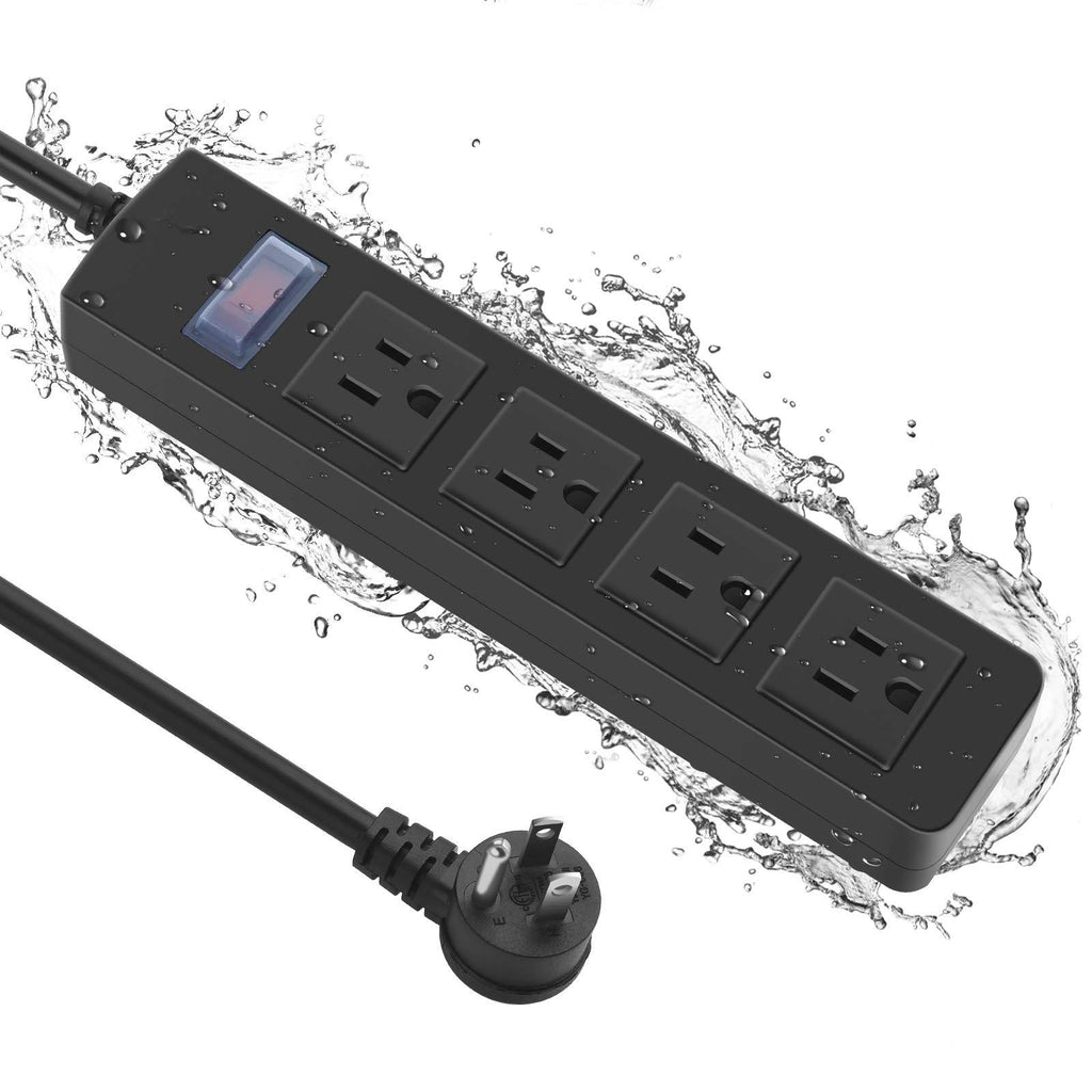 Outdoor Power Strip Waterproof with 4 Outlet, Garden Weatherproof 1700J Surge Protector, Christmas Multiple Outlet Exterior Socket for Lighting Appliances. 6FT Extension Cord Strip with Flat Plug. 4 Outlets