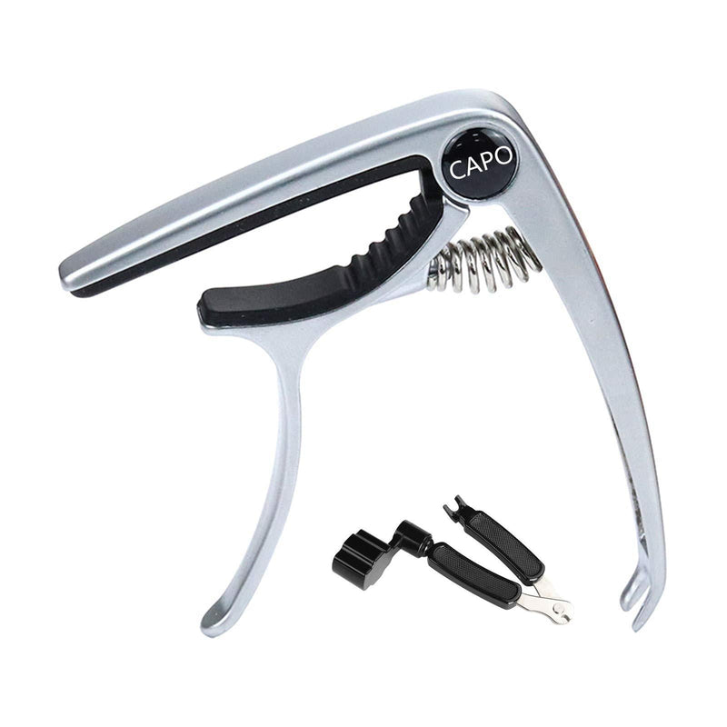 High-End Guitar Capo, Precise Tuning Without Strings, Suitable For 6-String Acoustic Guitar/Electric Guitar/Ukulele/Mandolin/Banjo/Ballad Guitar Accessories (Silver) Silver
