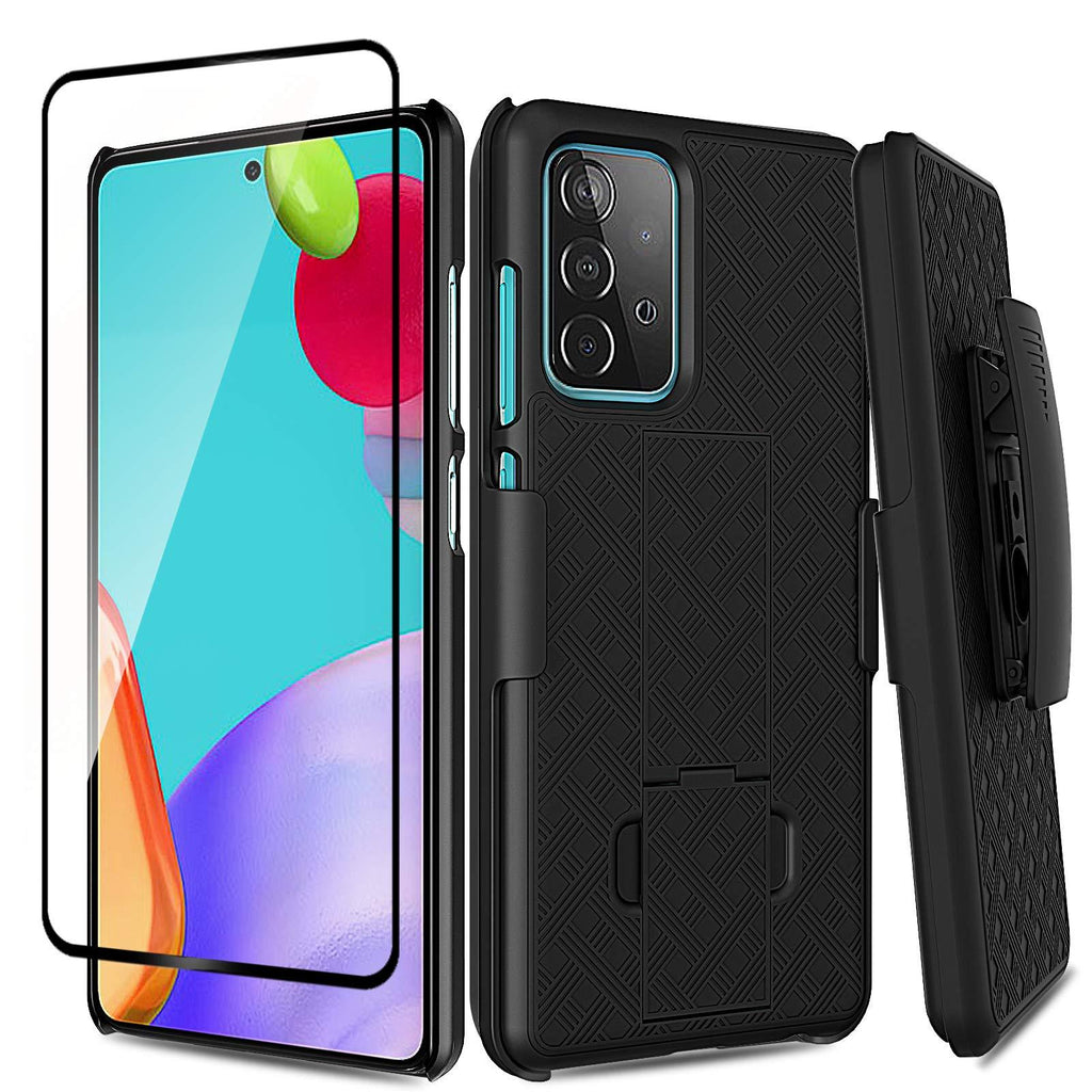 Ailiber Samsung Galaxy A52 5G Case Holster, Galaxy A52 Screen Protector, Swivel Belt Clip Kickstand Holder, Slim Durable Armor Shell Protective Pouch Cover for Samsung GalaxyA52 5G 6.5 inch - Black