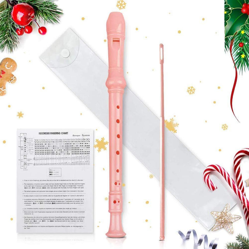 Kid's flute instrument pink, 8-hole soprano music recorder, with cleaning pole + case bag instrument