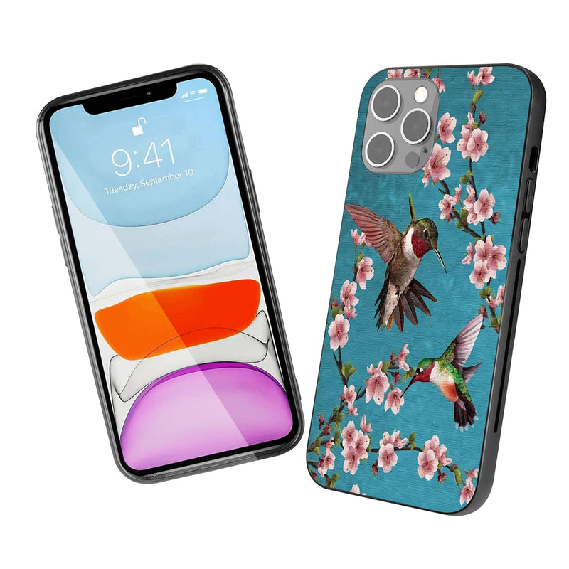 GULTMEE for iPhone 12 Pro max Case,Hummingbirds and Cherry Blossoms TPU+PC iPhone 12 Pro max Cases for Girls Women, Pattern Design Shockproof Anti-Scratch Case for Apple iPhone 12 Pro max 6.7”—Blue Hummingbirds & Cherry Blossoms