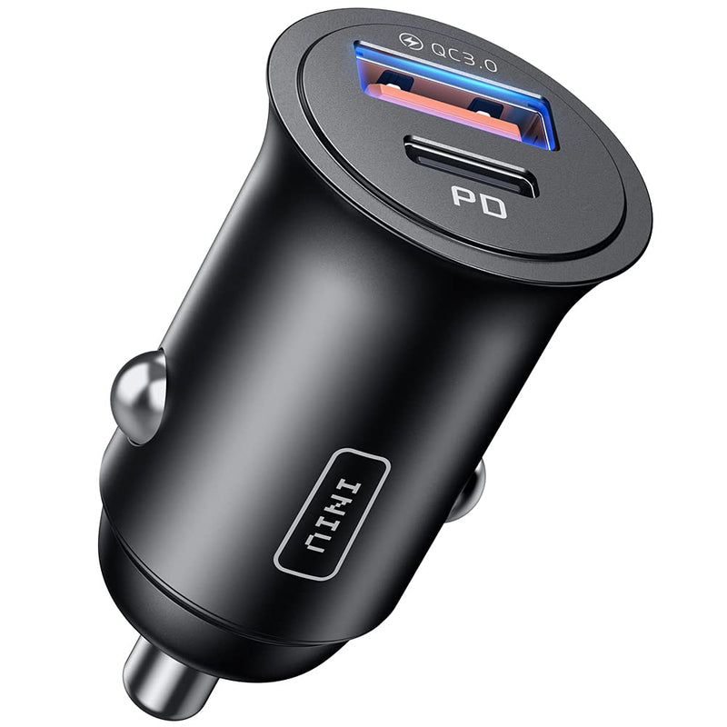 Car Charger, INIU 60W Total QC 3.0 5A PD Fast Charge USB C Car Charger, All-Metal Mini Dual Port [USB C+USB A] Car Adapter for iPhone 12 11 Pro Max 8 iPad Samsung S21 S10 MacBook Airpods Tablets etc
