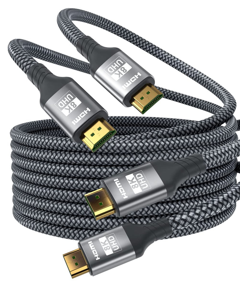 8K 60Hz HDMI Cable 6.6FT (2 Pack)，48Gbps 7680P Ultra High Speed HDMI 2.1 Cord，Compatible with Apple TV,Roku,Samsung QLED,Sony LG,Nintendo Switch,Playstation,PS5,PS4,Xbox One Series X,HDMI 2.0/4K 120Hz