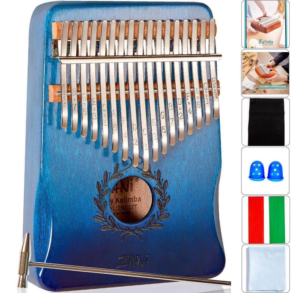 HYMNOUN 17 Keys Kalimba Thumb Piano, Portable Mbira Finger Piano with Piano Lacquer Finishing Musical Instrument Gift for Kids and Adults Beginners (Olive branch, Blue gradient) Olivw branch
