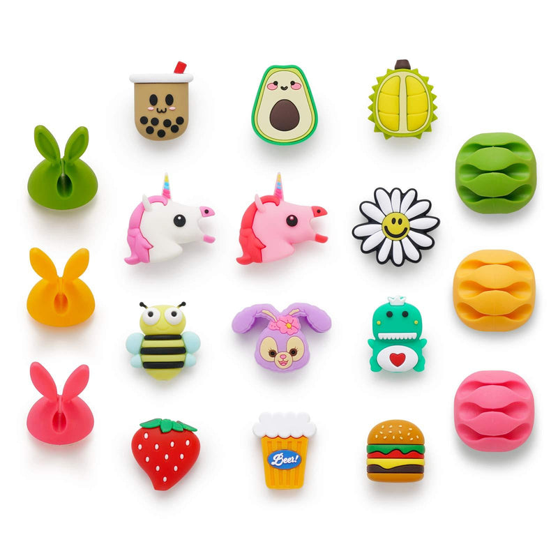 Cute Animal Cable Protector,18 Pack USB Charger Protector for iPhone iPad Cable, Fruit Bite Charging Protector and Cord Holder, Charging Cable Saver Phone Accessory Cable Buddies