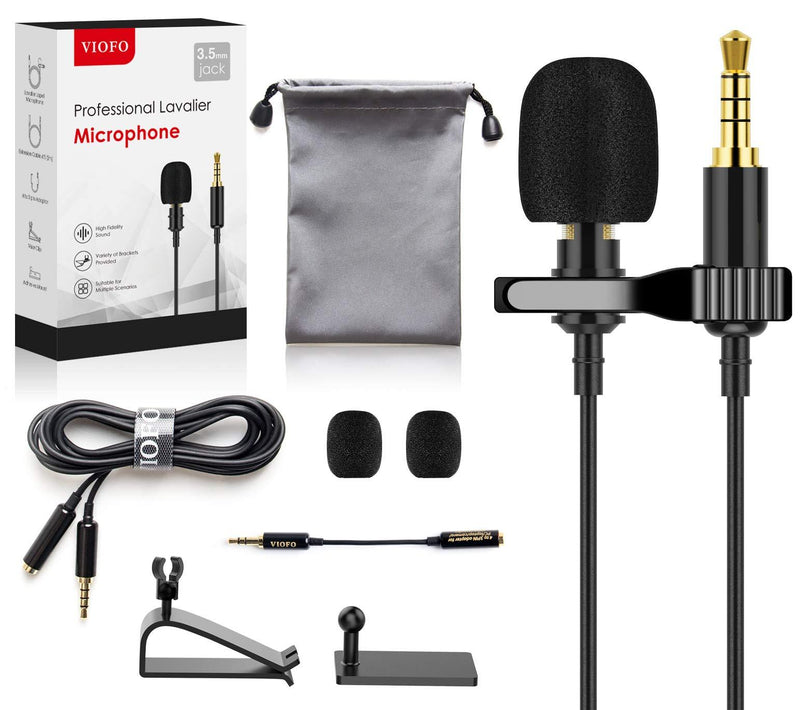 VIOFO Professional Lavalier Lapel Microphone Kit Omnidirectional Lavalier Mic Compatible with iPhone Android Smartphone, Laptop, PC, DSLR for YouTube, Podcast, Interview, Video Conference