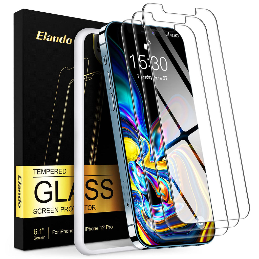 Elando Screen Protector Compatible with iPhone 12/iPhone 12 Pro 6.1 Inch, Case Friendly Tempered Glass Film 9H Hardness with Easy Installation Kit, 3-Pack