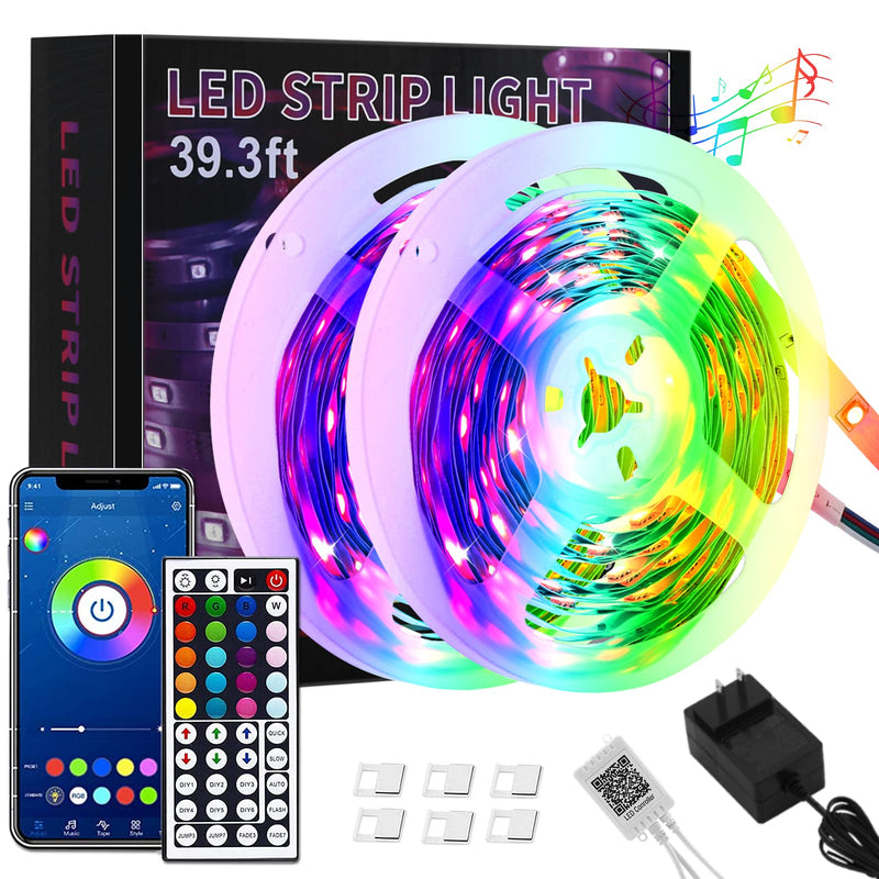 HASBOY LED Strip Lights 40FT 5050 RGB LED Color Change Light Strips with Music Sync, 44 Keys IR Remote and Bluetooth App Control, 16 Million Colors DIY Modes, for Home, Kitchen, Bedroom, TV, Party 39.3ft