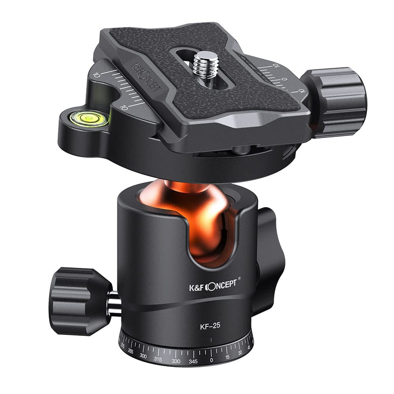 K&F Concept 25mm Metal Tripod Ball Head 360 Degree Rotating Panoramic with 1/4 inch Quick Release Plate Bubble Level for Tripod Monopod Slider Camera Camcorder up to 22 pounds/10 kilograms 25mm Ball Head