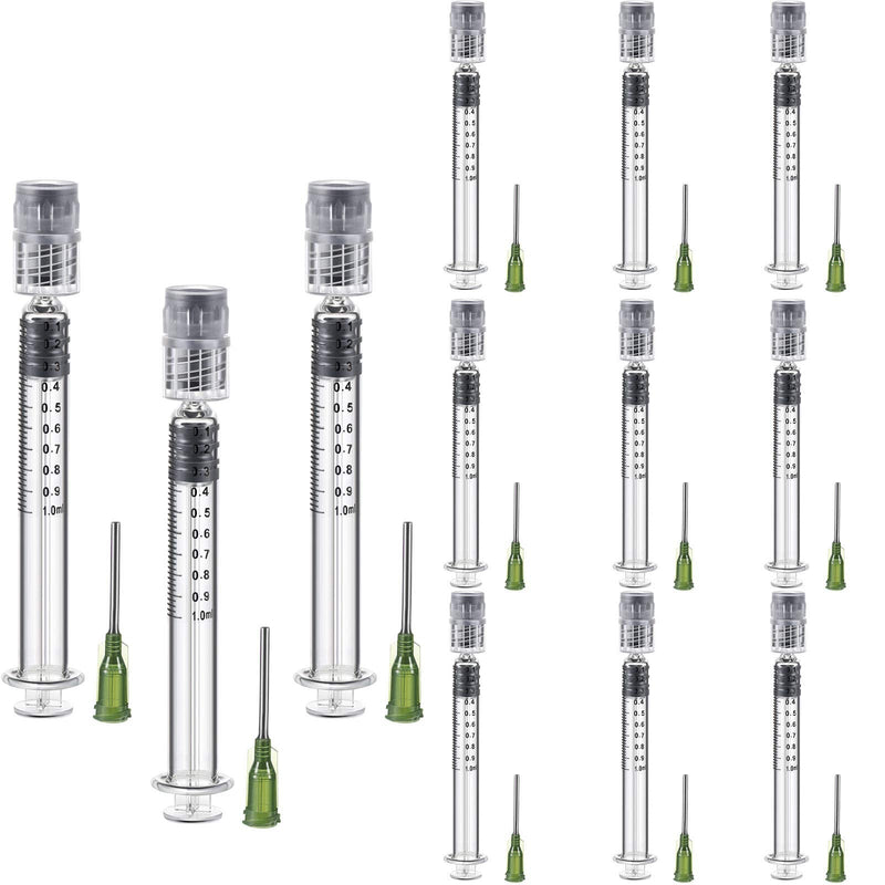 12 Pieces 1 ml Reusable Borosilicate Glass Luer Lock Thin Syringe with 14 GA Blunt Tip Fill Individually Packaged for Thick Liquids, Glue, Lab, Ink, Feeding