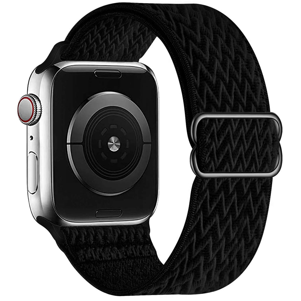 OHCBOOGIE Stretchy Solo Loop Strap Compatible with Apple Watch Bands 38mm 40mm ,Adjustable Stretch Braided Elastics Weave Nylon Women Men Wristband Compatible with iWatch Series 6/5/4/3/2/1 SE,Black Black 38/40mm