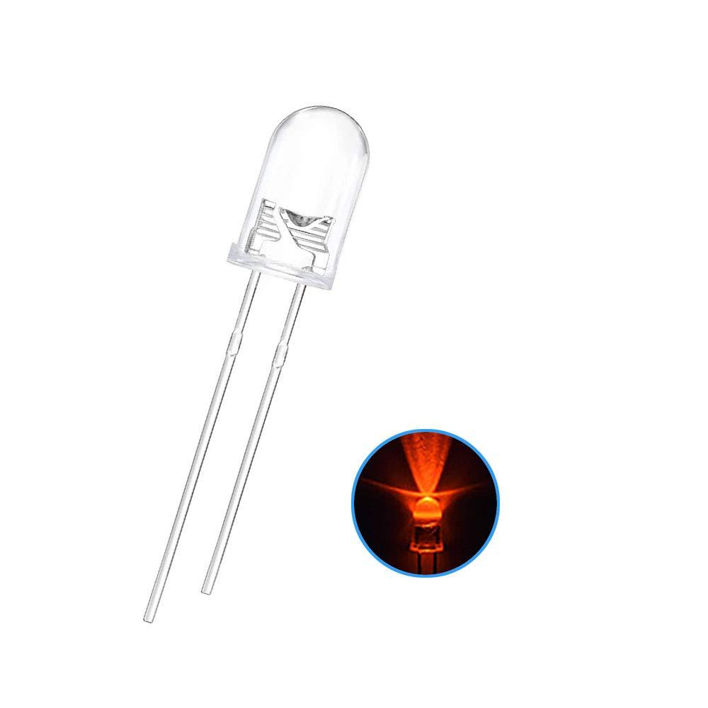 Auleswet Led Light Emitting Diodes 5mm Lamp Bead Length Clear Plastic Bulb UV Resistor Bright Cleanly Tiny Easy to Know The Positive Negative Pole Leads Low Power for Digital Science Orange 80pieces