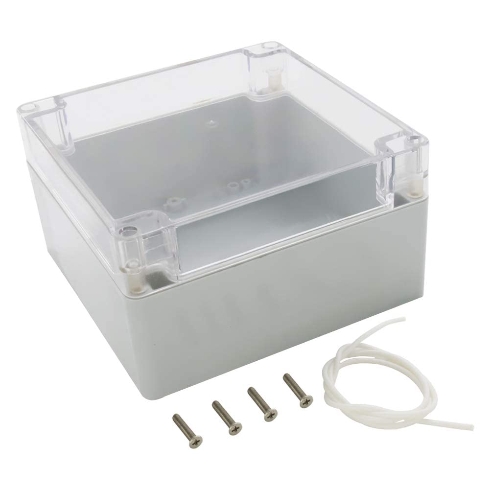 Heyiarbeit ABS Plastic Junction Box Dustproof Waterproof IP65 Electrical Enclosure Box Universal Project Enclosure Grey with PC Transparent Clear Cover 6.30 x 6.30 x 3.54 inches (160 x 160 x 90mm)