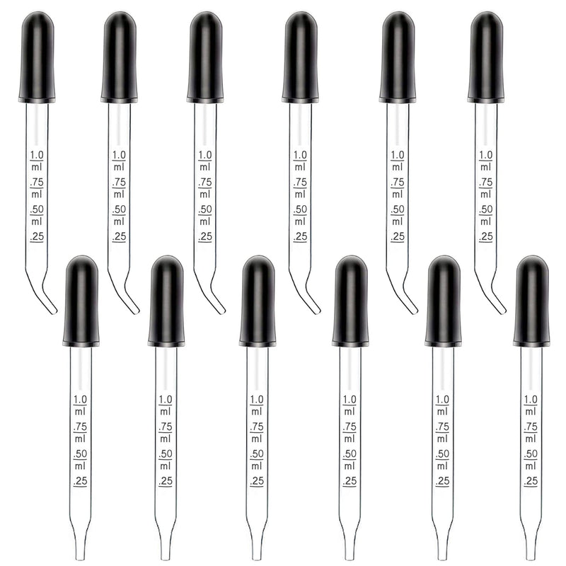 20pcs 1ml Eye Dropper,10pcs Straight Tip Glass Droppers and 10pcs Bent Tip Measured Dropper,for Accurate Easy Dose and Measurement