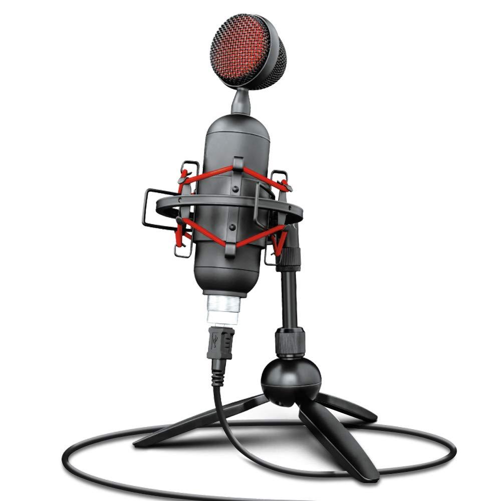 Pyle Professional USB Cardioid Condenser Microphone-Audio Mic w/LED Lights, Built-in Pop Filter, Adjustable Desktop Stand-for Gaming PS4, Streaming, Podcasting, Studio, YouTube (PDMIUSB75)