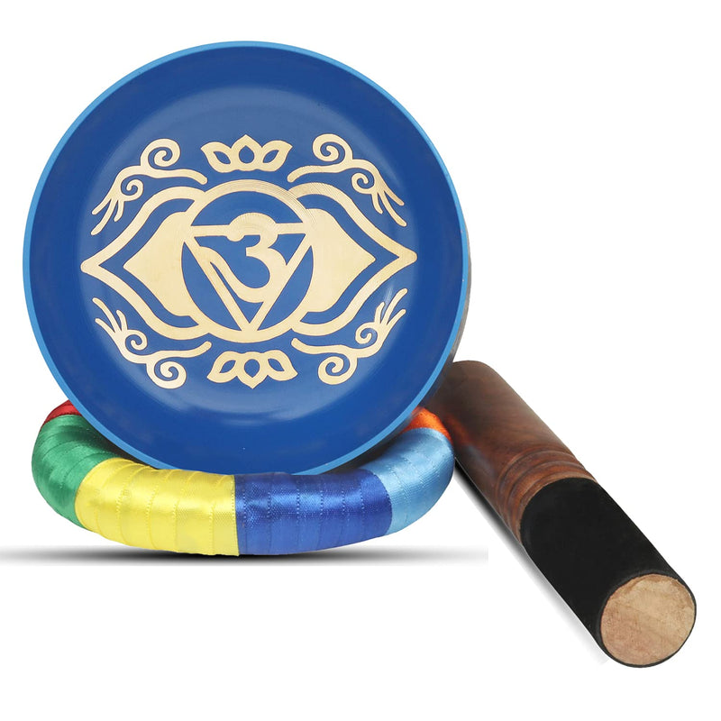 Tibetan Singing Bowls Set - 5” Meditation Vibration Sound Bowl Easy to Play Handmade Large Singing Bowl For Beginners & Professional - Blue Chakra Healing Bowl with Large Mallet & 7 Color Cushion