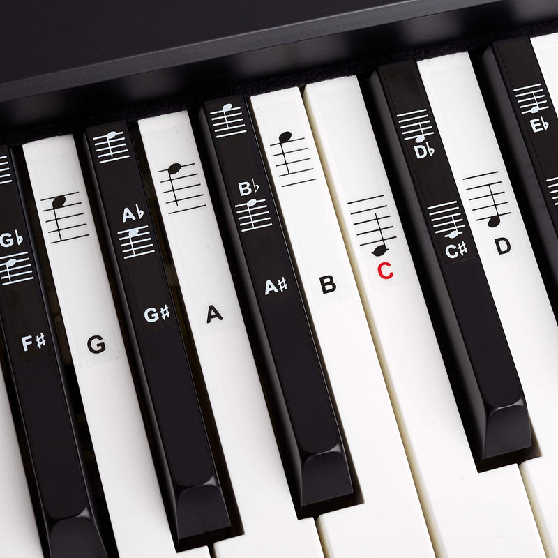 Piano + Keyboard Sheet Music Stickers for 49 | 61 | 76 | 88 Keys + Ebook | Piano Sticker Complete Set for Black + White Keys | C-D-E-F-G-A-B Black & White