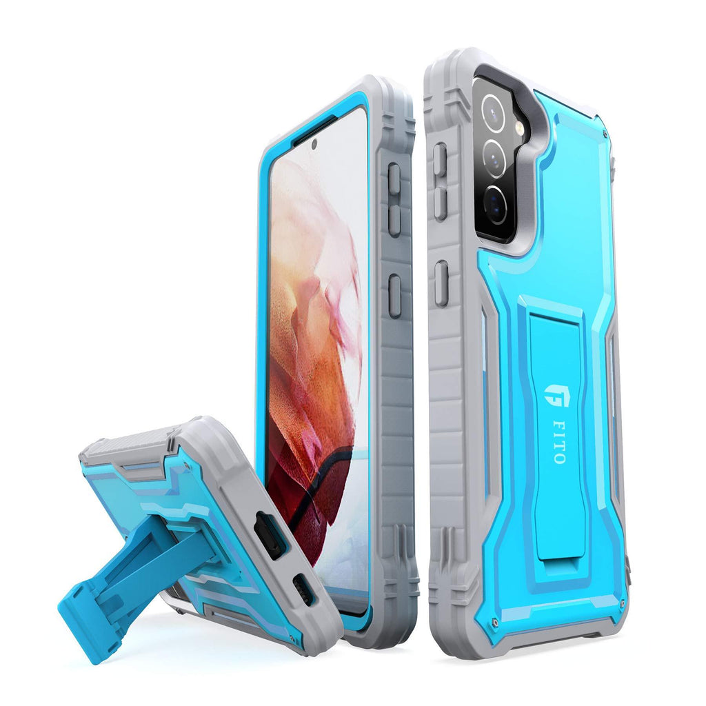 FITO for Samsung Galaxy S21 5G Case, Dual Layer Shockproof Heavy Duty Case for Samsung S21 5G Phone Built-in Kickstand, Without Screen Protector (Blue, 6.2 inch) Blue