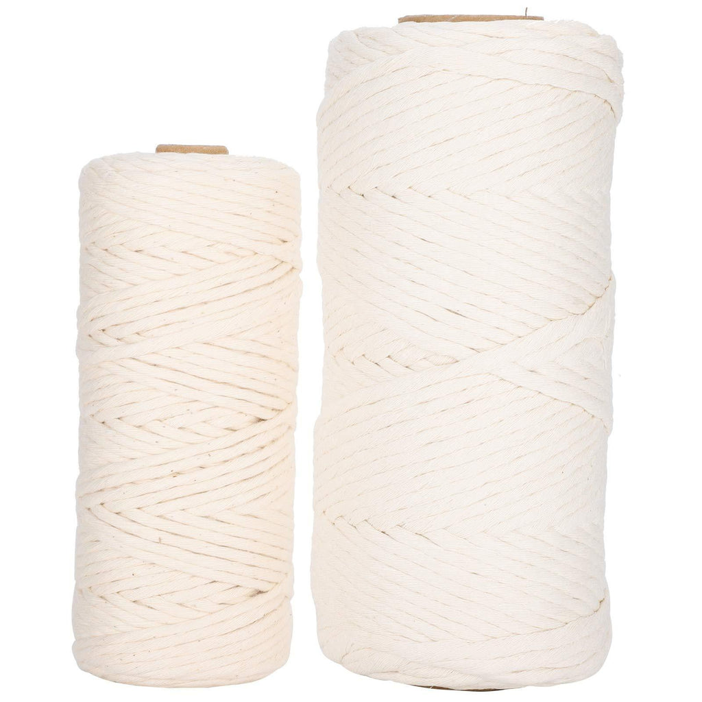Agatige 2pcs Cotton Twine String, Single Strand Twisted String Knitting Rope with Cream Color for Handicrafts DIY Craft