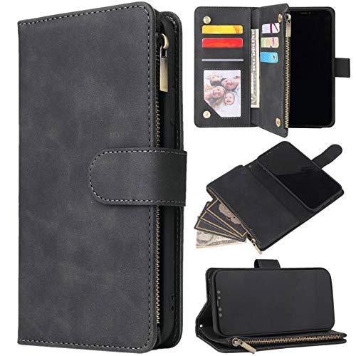 ZZXX iPhone 12 Case Wallet,iPhone 12 Pro Wallet Case with Card Slot Premium Soft PU Leather Zipper Flip Folio Wallet with Wrist Strap Kickstand Protective for iPhone 12 Wallet Case(Black 6.1 inch) Black iPhone 12/12 Pro