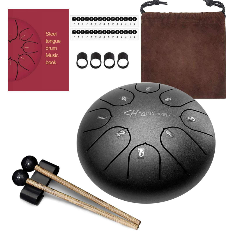 Steel Tongue Drum, 8-note 6-inch drum set percussion instrument Handpan Drum with Bag, Music Book, Mallets for Musical Education Concert Mind Healing Yoga Meditation(Black) 6inch8note Black