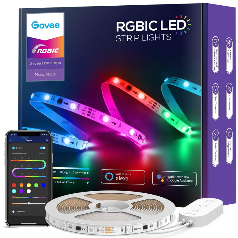 Govee RGBIC Alexa LED Strip Lights, Smart Segmented Color Control, WiFi, App LED Lights Work with Alexa and Google Assistant, Music Sync, Color Changing Lights for Bedroom, Desk and Kitchen, 16.4ft