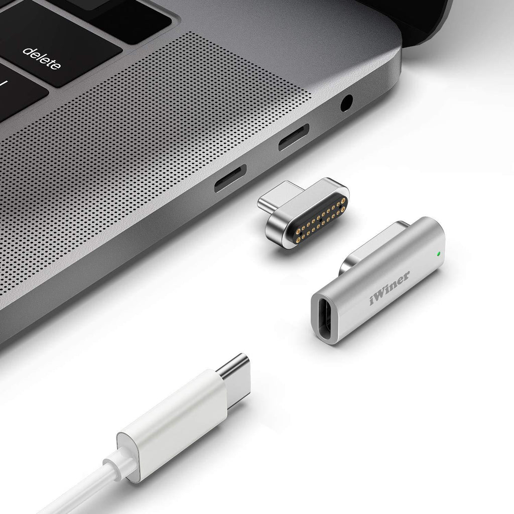 USB C Magnetic Adapter 20Pins Magnetic Charger Type C Adapter Supports USB PD 100W Quick Charge, 10Gb/s Data Transfer and 4K@60Hz Video Output Compatible with MacBook Pro/Air and More USB C Devices Silver
