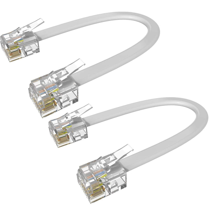 Short Phone Cord, 2 Pack 3 inch RJ11 6P4C Male to Male Telephone Landline Extension Cable Line Wire Connector RFAdapter for Landline Telephone, Modem, Fax Machine, White 3.0 Inches