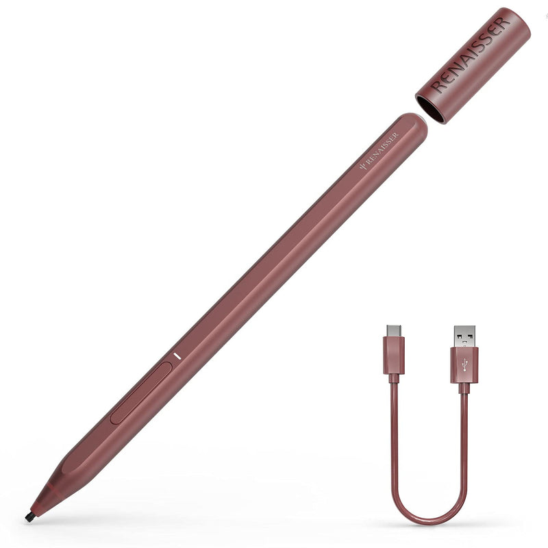 RENAISSER Stylus Pen for Surface, USB C Charging, Made in Taiwan, 4096 Pressure Sensitivity, Magnetic Attachment, First D Shape Body, Quick Charge, Rechargeable, Raphael 520M