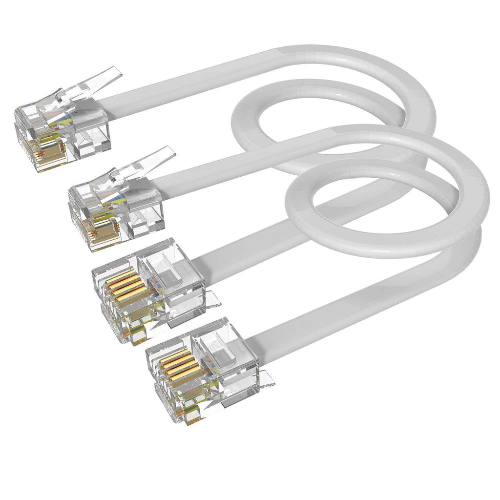 Short Phone Cord, 2 Pack 6 inch RJ11 6P4C Male to Male Telephone Landline Extension Cable Line Wire Connector RFAdapter for Landline Telephone, Modem, Fax Machine, White 6.0 Inches