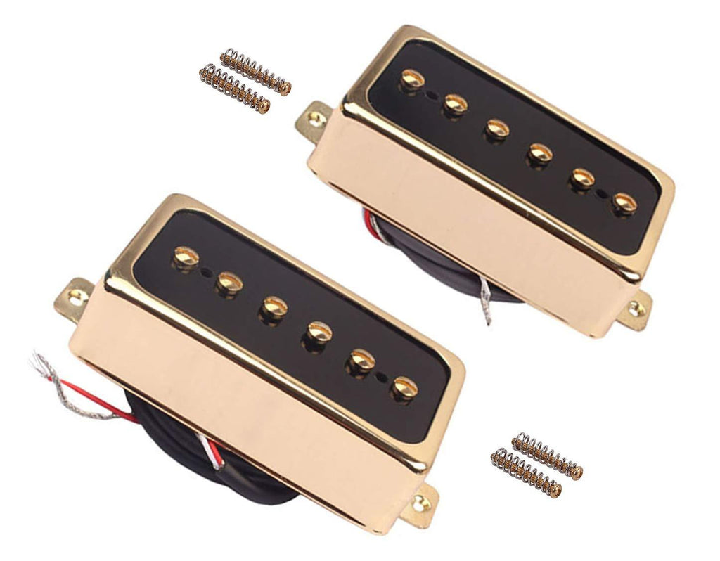 LAMSAM P90 Tone Pickups Set, Humbucker-sized Single Coil Neck Pick-up and Bridge Pick Up Loaded Alnico V Magnets, as Replacement Parts for Standard-Humbucker Pickup on Electric Guitar, Gold