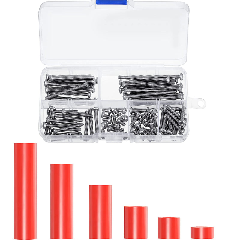 150 Pieces Electrical Outlet Extender Kit 60 Pieces Outlet Screw Spacers and 90 Pieces 6-32 Thread Flat Head Device Mounting Screws for Household and Industrial Electricity, 6 Lengths (Red) Red