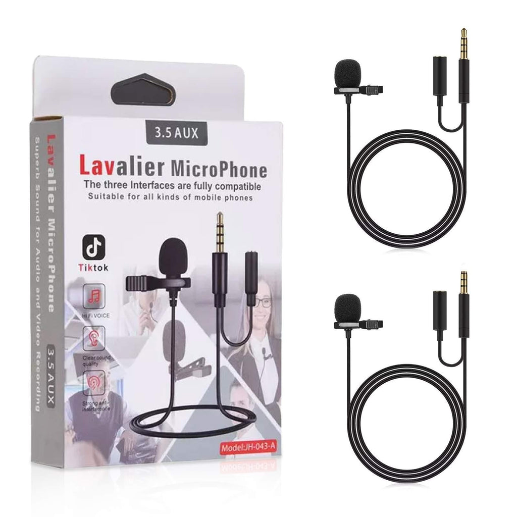 2 Pack Lavalier Microphone for iPhone Android Computer Laptop, Omnidirectional Mic with Easy Clip On System Perfect for Video Recording YouTube/Video Conference/Podcast/Voice Dictation/ASMR
