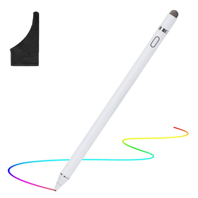 MENKARWHY Active Stylus Digital Pen for Touch Screens, Rechargeable 1.5mm Fine Point Stylus Smart Pencil Compatible with Most Tablet with Glove (White), (E8910BT) White
