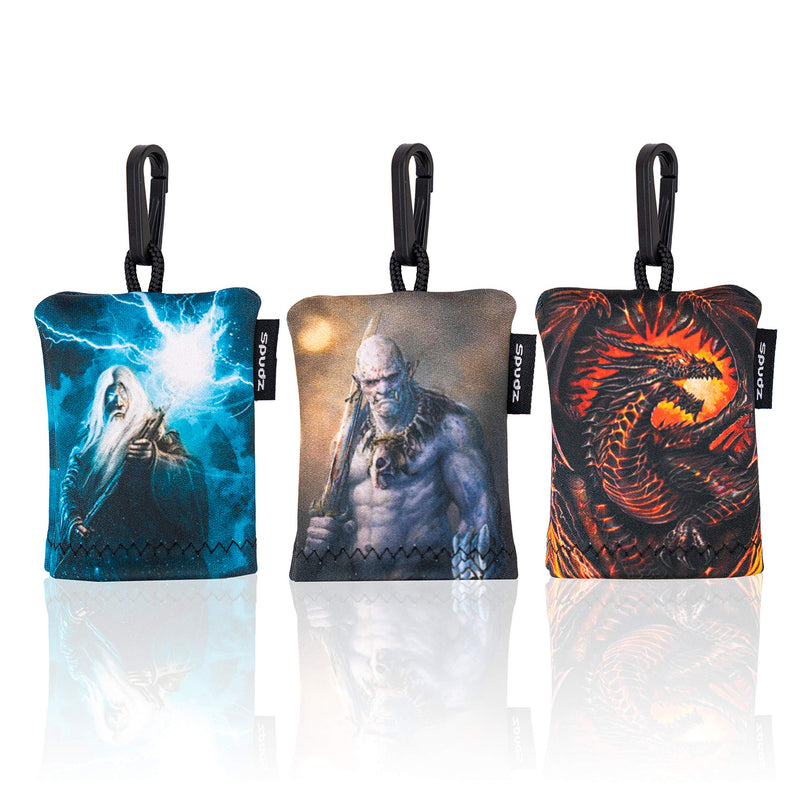 [AUSTRALIA] - SPUDZ Classic Variety Pack | Five 6" x 6" Microfiber Towels w/Neoprene Pouches | Premium Microfiber Cleaning Cloths for Laptops, Lenses, Cameras, Screens, and More | Gamer Pack (Orc, Dragon, Wizard) Gamer Pack (Orc, Dragon, Wizard) 