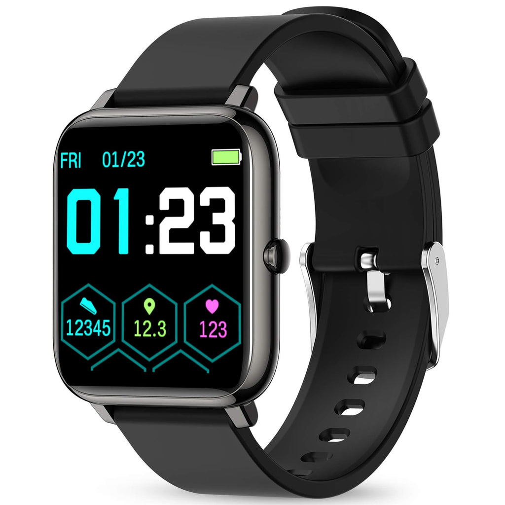 Smart Watch, KALINCO Fitness Tracker with Heart Rate Monitor, Blood Pressure, Blood Oxygen Tracking, 1.4 Inch Touch Screen Smartwatch Fitness Watch for Women Men Compatible with Android iPhone iOS Black