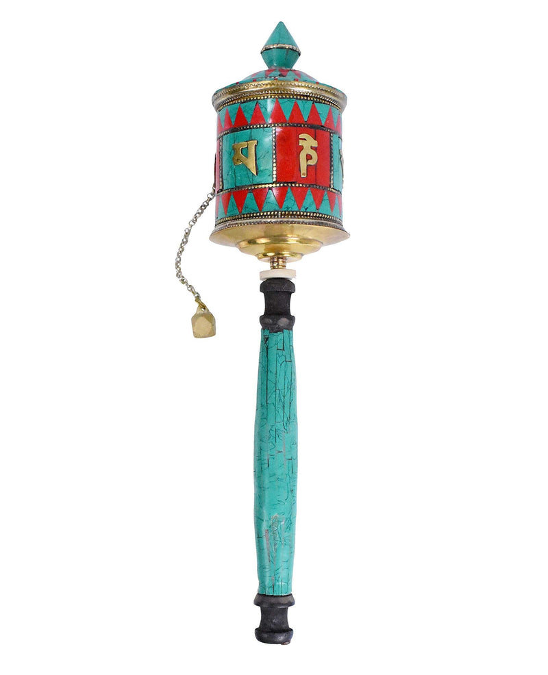 Hand Held Tibet Prayer Wheel – Tibetan Prayer Wheel Handheld Spinning Wheel with Om Mani Padme Hum Stone Inlay for Gifts Nepal Decor by Mudra Crafts