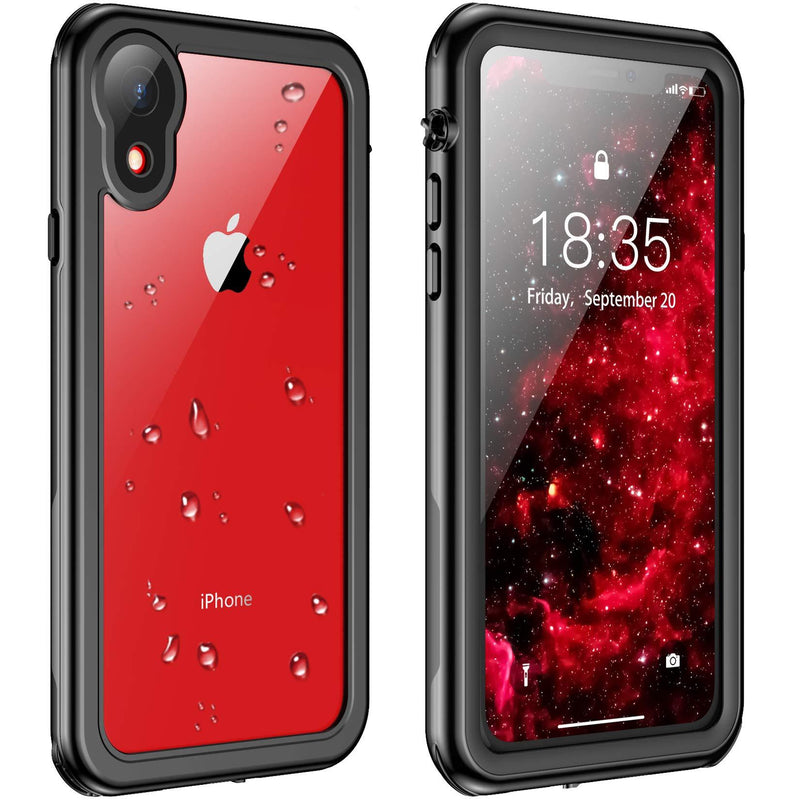 Justcool for iPhone XR Case Waterproof, Full Body with Built-in Screen Protector Rugged Clear Case for iPhone XR 6.1 inch (Black/Clear) Black/Clear