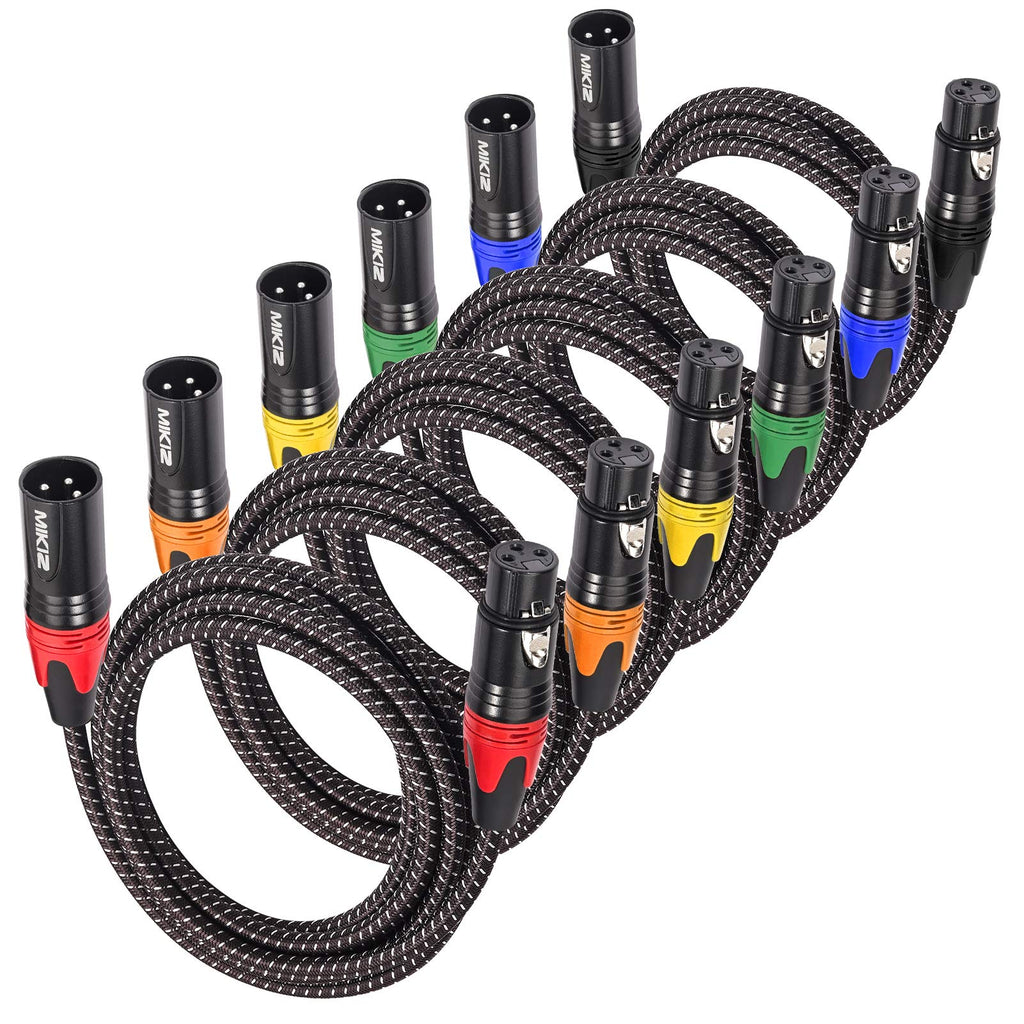 MIKIZ XLR Microphone Cable Braided 1.2 Feet Short 6 Packs -Premium Balanced XLR Male to Female Jumpers 6-Pack 1.2 Feet