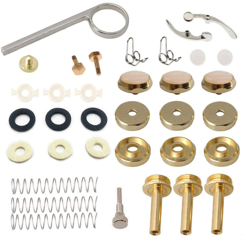 Jiayouy Trumpet Repair Kit Trumpet Finger Buttons Valve Cap Screw Drain Valve Key Piston Spring Trumpet Valve Replacement Parts Gold