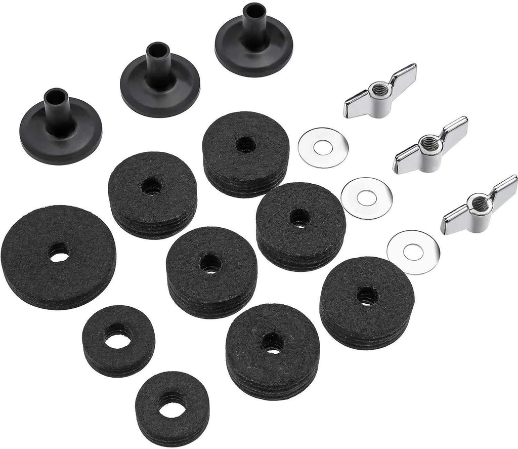 18 Pcs Cymbal Replacement Accessories,Cymbal Felts Hi-Hat Clutch Felt Hi Hat Cup Felt Cymbal Sleeves With Base Wing Nuts And Cymbal Washer For Cymbal Stackers.